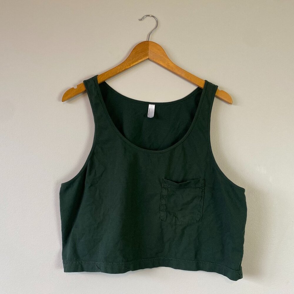 American Apparel One Size Dark Green Crop Tank Top w Pocket